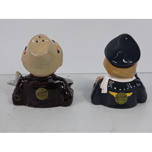 139 - Brass ware including door knockers, trophy, salt & pepper cruet sets and metal egg tin dated 1894