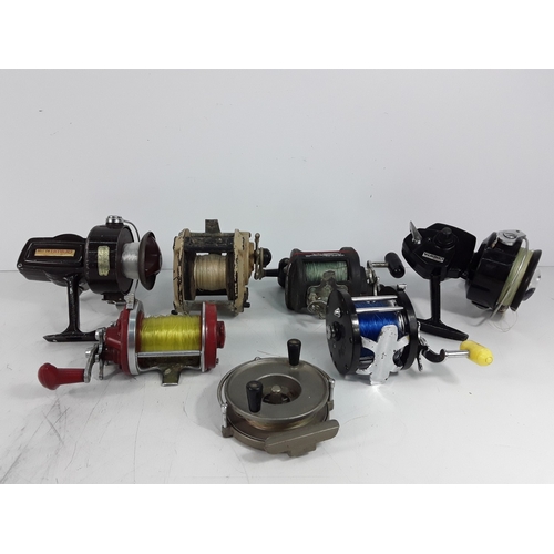 141 - Seven fishing reels, including Daiwa and Tatler