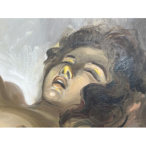 146 - Large oil on canvas of a nude lady signed and dated 69, 114 x 63cms