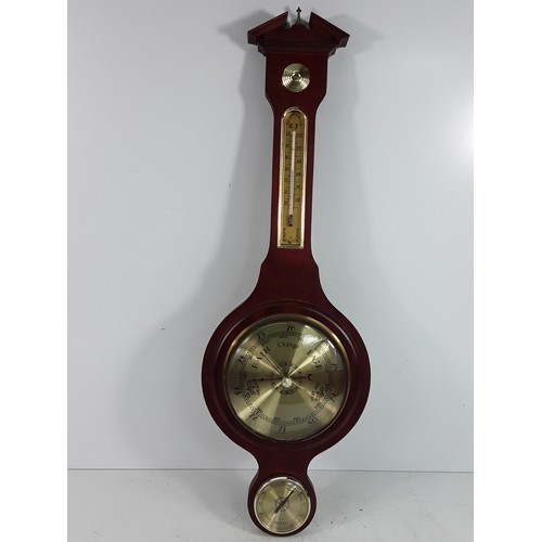 134 - Shooting stick, walking stick and a wooden cased banjo barometer