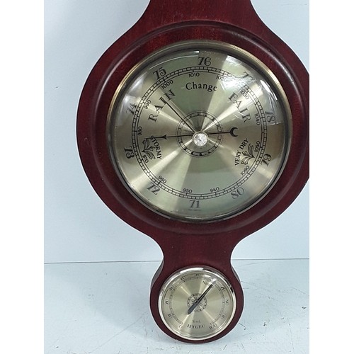 134 - Shooting stick, walking stick and a wooden cased banjo barometer