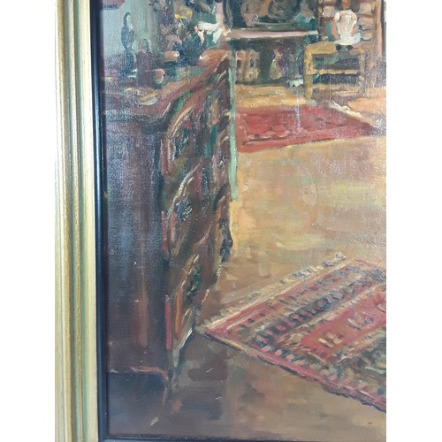 149 - Large framed rare oil on canvas named 'Rijkelijk Brugs Interieur' by Belgium artist, Andree Algrain,... 