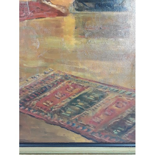 149 - Large framed rare oil on canvas named 'Rijkelijk Brugs Interieur' by Belgium artist, Andree Algrain,... 