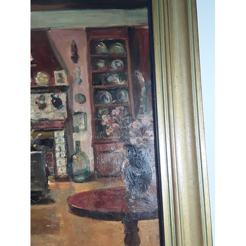 149 - Large framed rare oil on canvas named 'Rijkelijk Brugs Interieur' by Belgium artist, Andree Algrain,... 