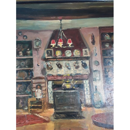 149 - Large framed rare oil on canvas named 'Rijkelijk Brugs Interieur' by Belgium artist, Andree Algrain,... 