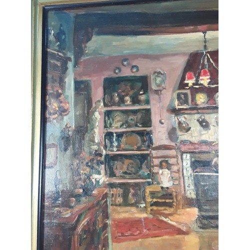 149 - Large framed rare oil on canvas named 'Rijkelijk Brugs Interieur' by Belgium artist, Andree Algrain,... 