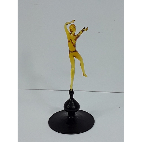 158 - Art glass dancing lady on dark glass base - probably Murano, 15cms in height