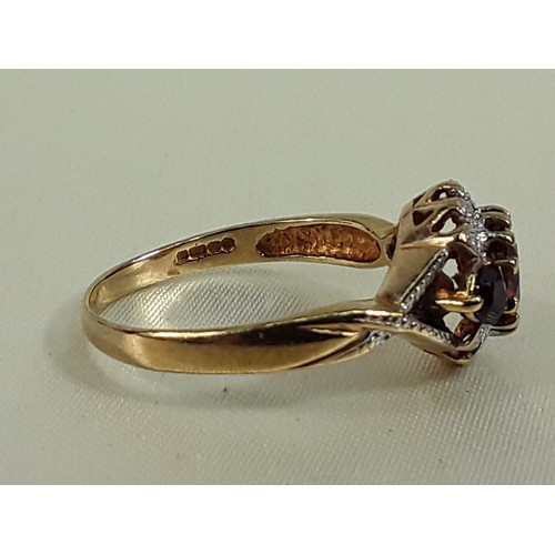 163 - 9ct gold garnet and diamond ring - Size O