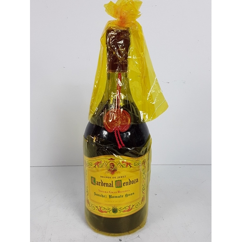 23 - Boxed bottle of Cardenal Mendoza brandy, 70cl, 42%, 1990's and a litre bottle of Fundador Brandy, 19... 