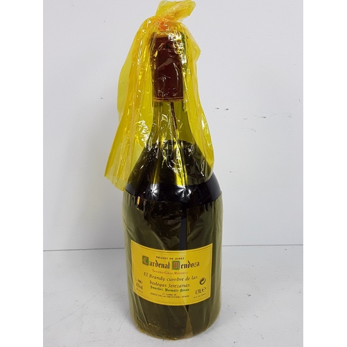23 - Boxed bottle of Cardenal Mendoza brandy, 70cl, 42%, 1990's and a litre bottle of Fundador Brandy, 19... 