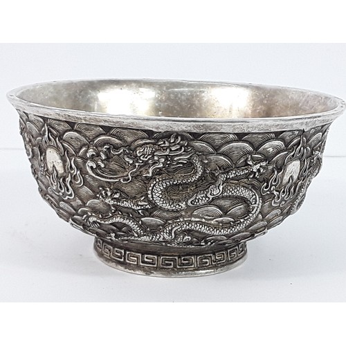 22 - Oriental white metal bowl, 12cms in diameter x 6cms in height, 404.1g