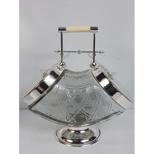 141 - Glass and plated clear two lidded biscuit barrel