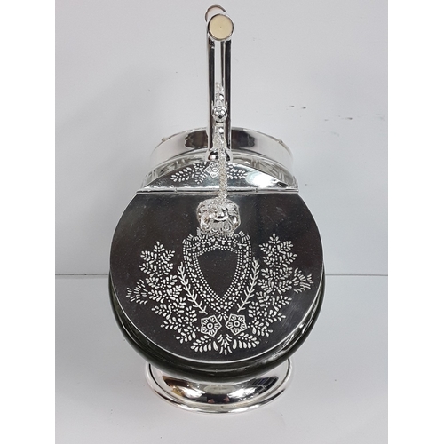 141 - Glass and plated clear two lidded biscuit barrel