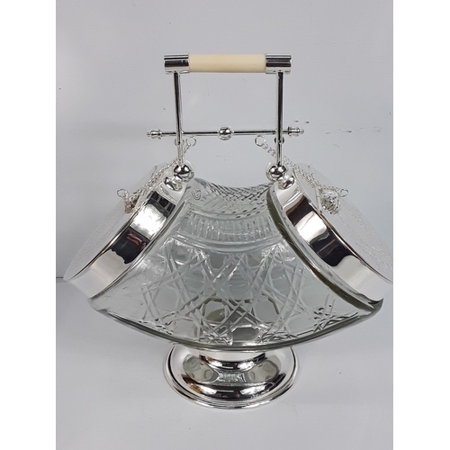 141 - Glass and plated clear two lidded biscuit barrel