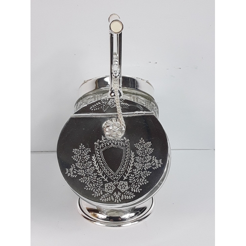 141 - Glass and plated clear two lidded biscuit barrel