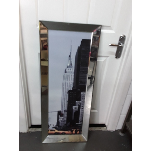 136 - Map, portrait of a lady and a New York scene on mirrored frame, largest being 102 x 41cms