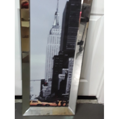 136 - Map, portrait of a lady and a New York scene on mirrored frame, largest being 102 x 41cms