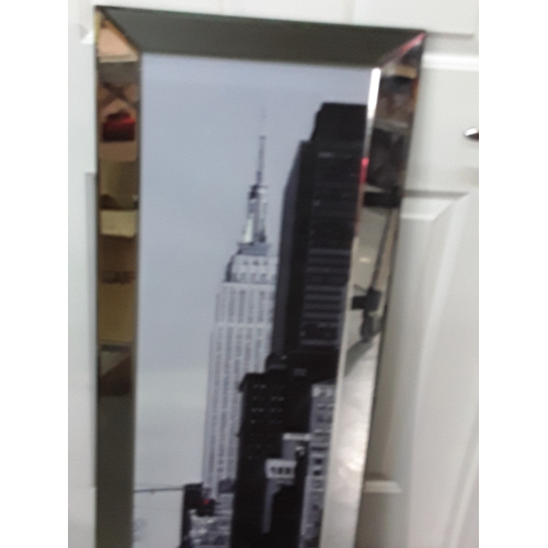136 - Map, portrait of a lady and a New York scene on mirrored frame, largest being 102 x 41cms