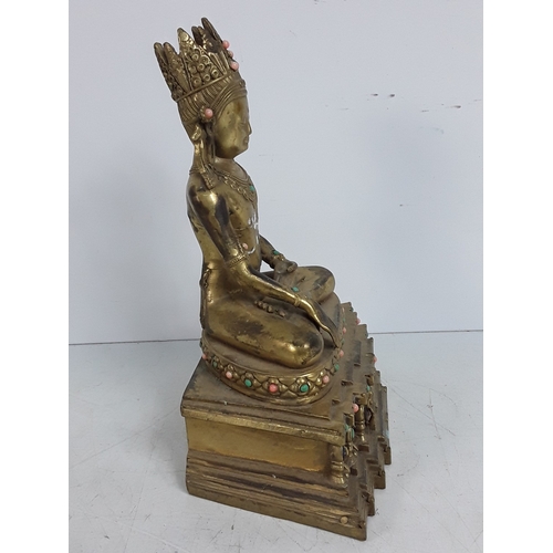 166 - Cast bronze stone set oriental goddess figure