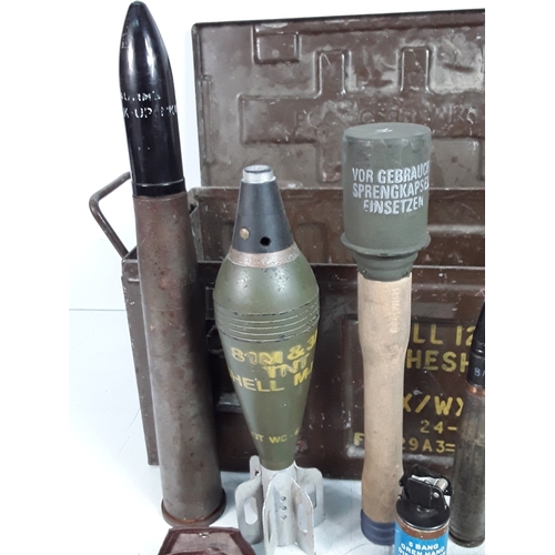 134 - Vintage ammunition box containing various grenades, mortars etc