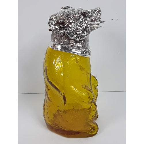 67 - Plated and glass claret jug in the form of a bear