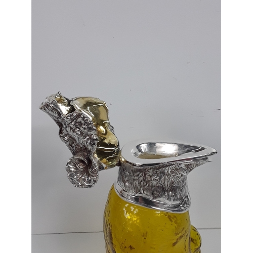 67 - Plated and glass claret jug in the form of a bear