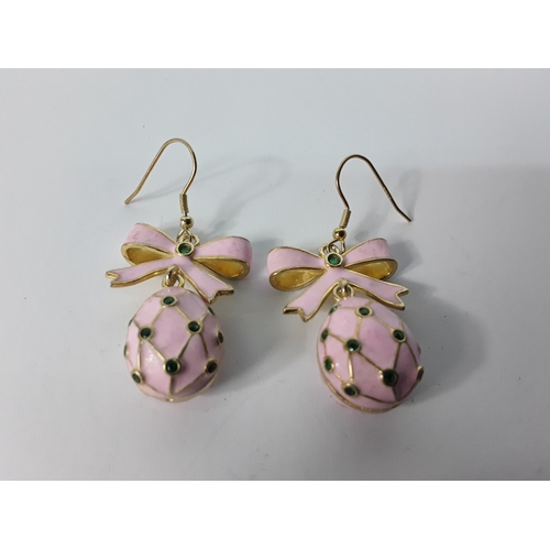 249 - Pair of Russian pink silver and enamel earrings