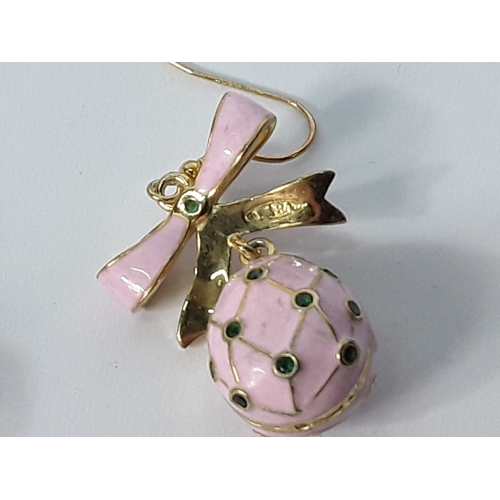 249 - Pair of Russian pink silver and enamel earrings