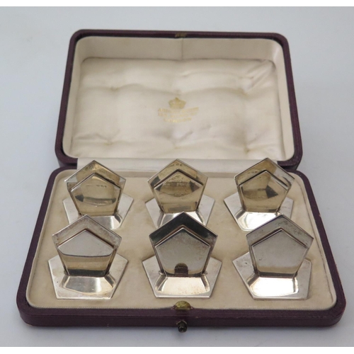 100 - A Rare George V Cased Set of Six Silver Menu / Place Name Holders, London 1918, Asprey & Co. Ltd. 15... 