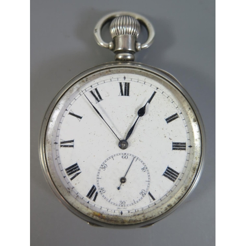 117 - A George V Silver Open Dial Pocket Watch with keyless 15 jewel movement no. 19054, the enamel dial w... 