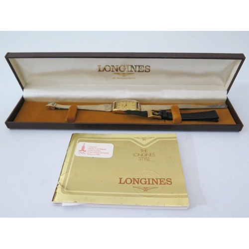 143 - A Longines Ladies Wristwatch with metal Longines bracelet and leather strap, boxed and with guarante... 