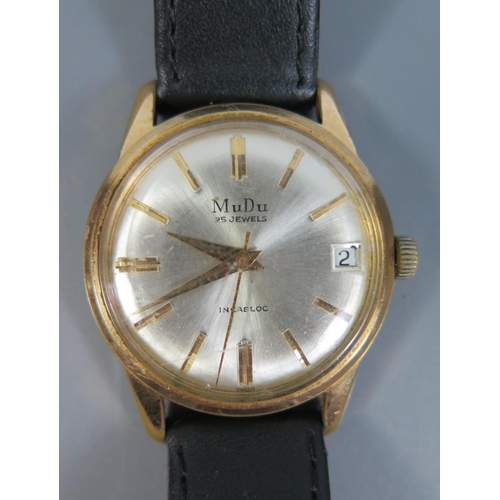 144 - A MuDu Gent's 25 Jewel Incabloc Wristwatch in gold plated case, running c. 1960's