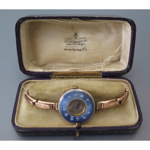 155 - A 1920's/30's Ladies Guilloché Enamel Manual Wind Wristwatch with Connaught 9ct gold bracelet, boxed... 