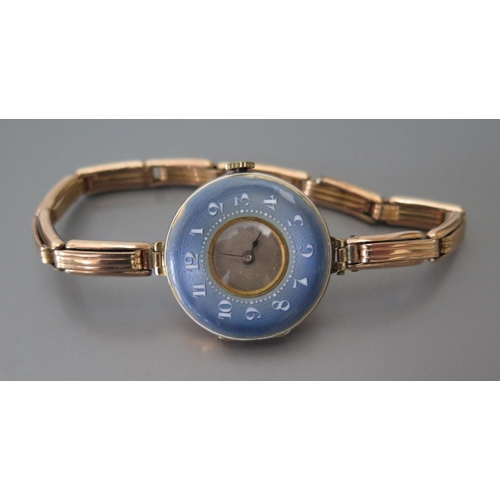 155 - A 1920's/30's Ladies Guilloché Enamel Manual Wind Wristwatch with Connaught 9ct gold bracelet, boxed... 