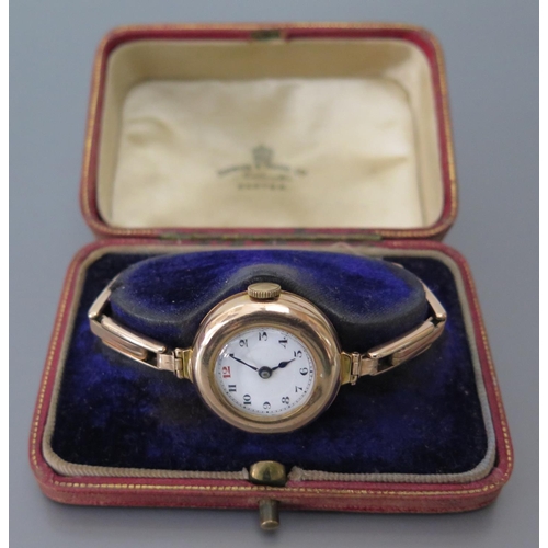 161 - A Ladies 9ct Gold Cased Wristwatch with enamel dial 9ct gold bracelet, the case assayed in 1918, ser... 