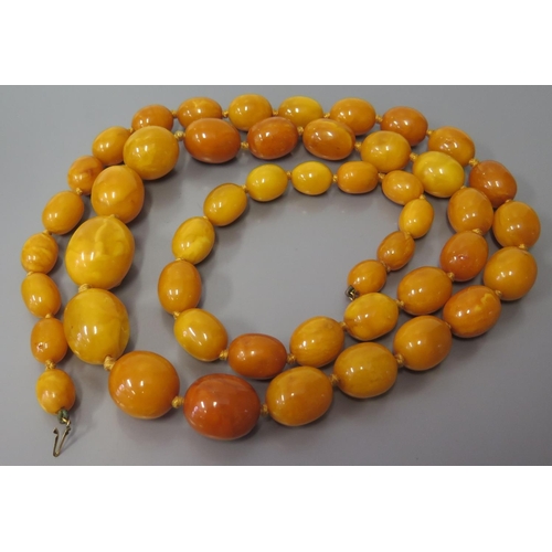 255 - An Amber Bead Necklace, 151.6g, largest bead 28 x 22mm