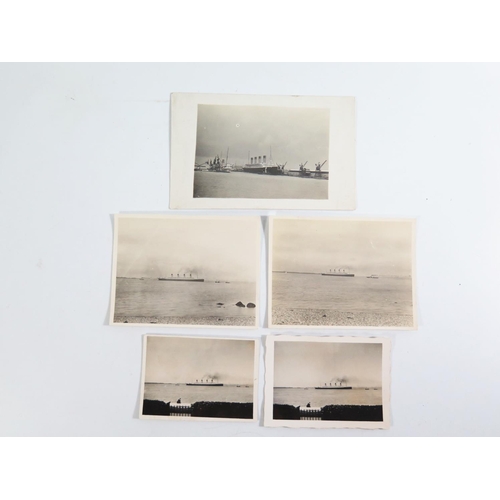 268 - A Photographic Postcard and FOUR photographs of the R.M.S Olympic (TWO STAMPED VERSO 'Dennis White's... 