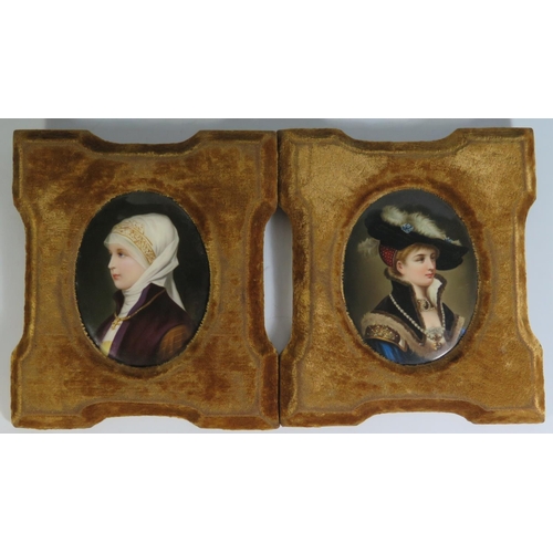 404 - A Pair of Nineteenth Century Continental Porcelain Plaques decorated with the busts of two ladies an... 