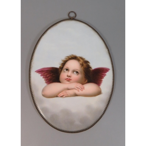 405 - A Nineteenth Century Continental Porcelain Plaque decorated with Putto, 17 x 13cm