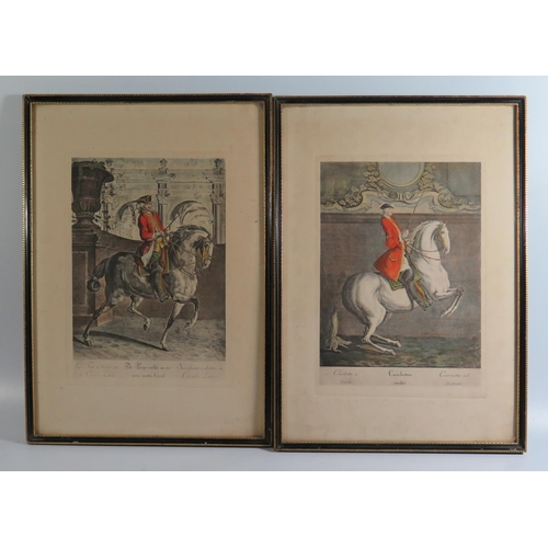 410 - A Set of Nine Equestrian Tinted Engravings, 18th/19th century, framed and glazed (framed 31 x 44cm),... 