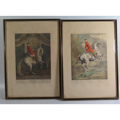 410 - A Set of Nine Equestrian Tinted Engravings, 18th/19th century, framed and glazed (framed 31 x 44cm),... 