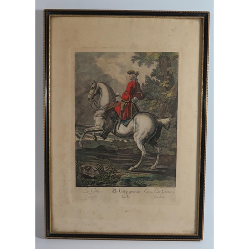 410 - A Set of Nine Equestrian Tinted Engravings, 18th/19th century, framed and glazed (framed 31 x 44cm),... 