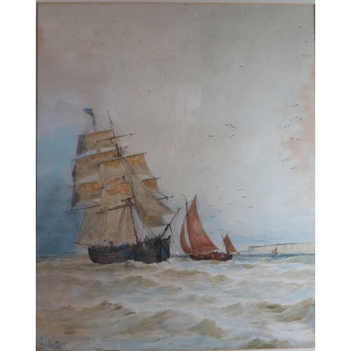 412 - George Stanfield Walters RBA (1839-1924), 'Off Ramsgate', watercolour, Arnold Brown dealer's label v... 