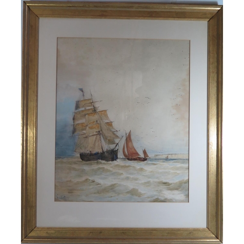 412 - George Stanfield Walters RBA (1839-1924), 'Off Ramsgate', watercolour, Arnold Brown dealer's label v... 