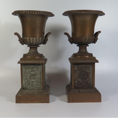 427 - A Pair of Bronze Urns, 32cm