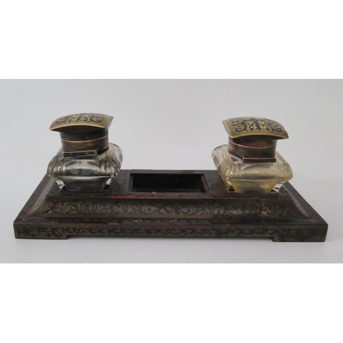 436 - A Nineteenth Century Boulle Work Twin Bottle Pen Rest