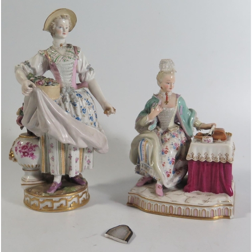 438 - Two Nineteenth Century Meissen Figurines of Ladies, tallest 19.5cm, faults