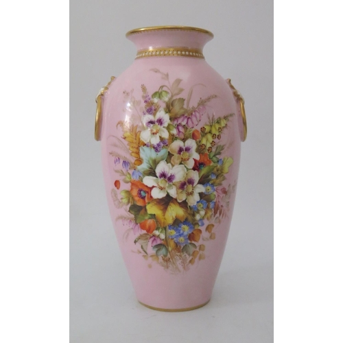 439 - A Royal Worcester Pink Ground Floral Decorated Vase, 1878, 24cm