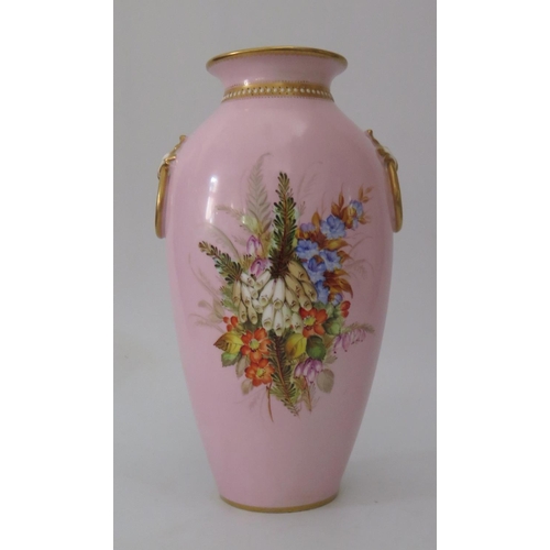 439 - A Royal Worcester Pink Ground Floral Decorated Vase, 1878, 24cm