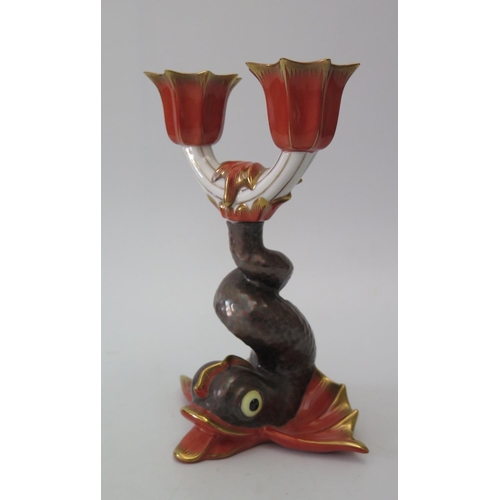 441 - A Herend Twin Branch Candelabra modelled in the form of a dolphin, 18cm